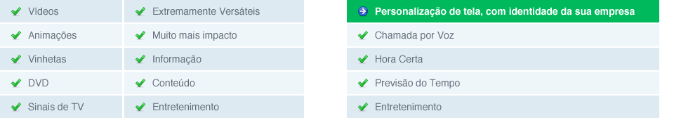 Tabela com Informações de recursos e funcões do Next One